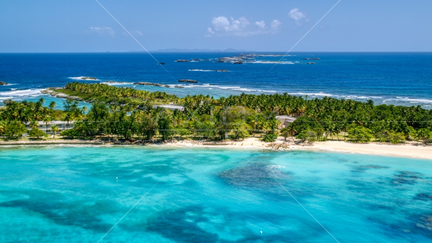 Small island with trees and tropical blue waters, Puerto Rico  Aerial Stock Photo AX102_084.0000000F | Axiom Images