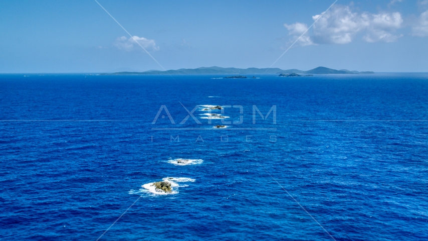 Tiny islands in sapphire blue ocean water, Culebra, Puerto Rico Aerial Stock Photo AX102_099.0000000F | Axiom Images