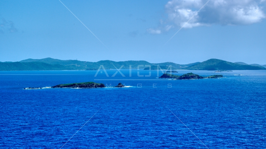 Cluster of small islands in sapphire blue waters near the Caribbean island of Culebra, Puerto Rico  Aerial Stock Photo AX102_101.0000000F | Axiom Images