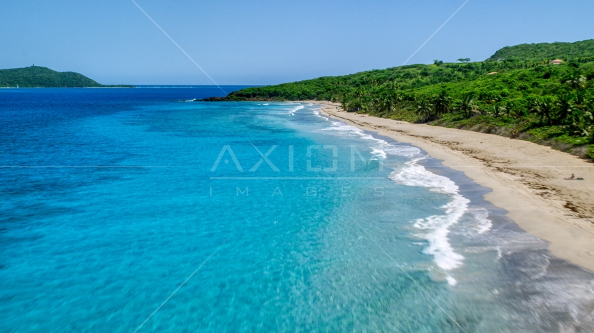 Tropical Caribbean beach and turquoise waters, Culebra, Puerto Rico Aerial Stock Photo AX102_131.0000117F | Axiom Images