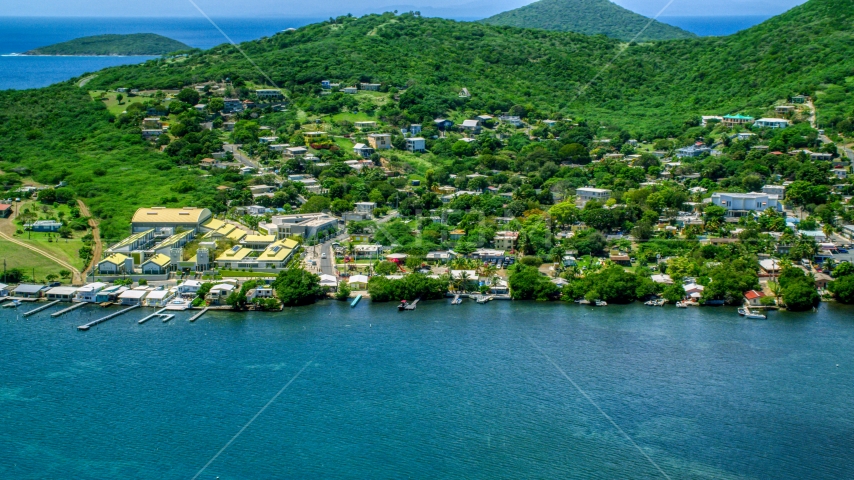 Factory and waterfront property in a small town, Culebra, Puerto Rico  Aerial Stock Photo AX102_144.0000000F | Axiom Images