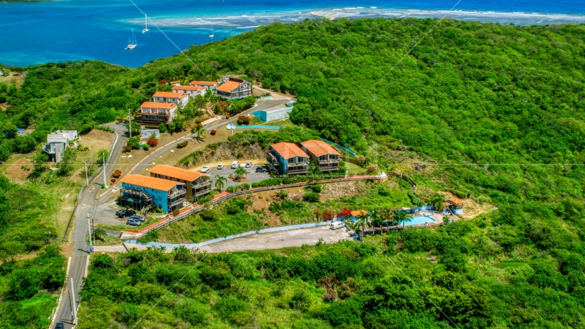 The Villas at Bahia Marina on the island of Culebra, Puerto Rico Aerial Stock Photo AX102_158.0000000F | Axiom Images