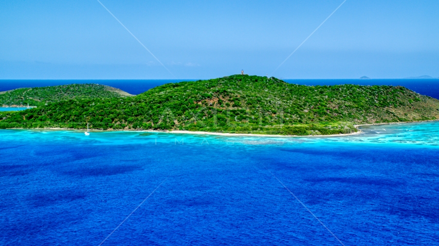 Sapphire blue waters and a small Caribbean island, Culebrita, Puerto Rico  Aerial Stock Photo AX102_174.0000000F | Axiom Images