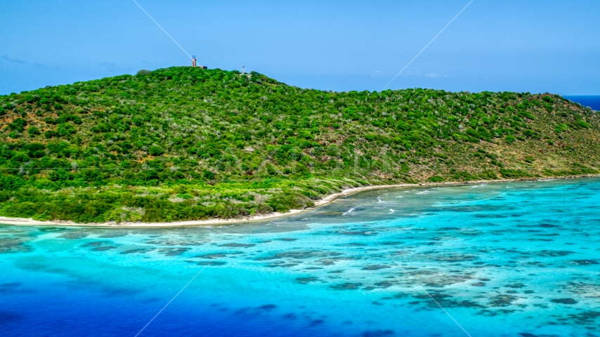 Sapphire blue waters and a Caribbean island shore, Culebrita, Puerto Rico  Aerial Stock Photo AX102_174.0000288F | Axiom Images