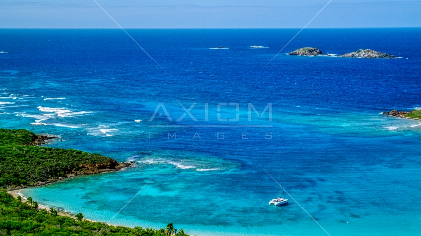 Tiny islands in sapphire blue waters near the coast, Culebrita, Puerto Rico  Aerial Stock Photo AX102_179.0000000F | Axiom Images