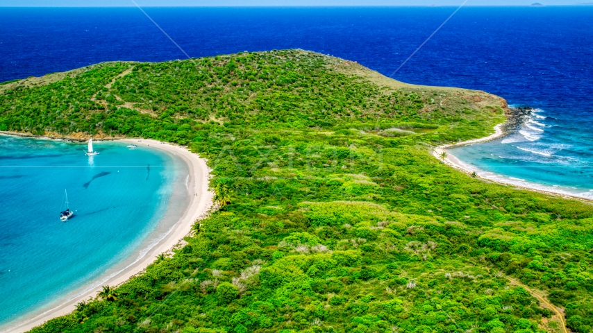 Turquoise waters and white sand Caribbean beaches, Culebrita, Puerto Rico  Aerial Stock Photo AX102_186.0000183F | Axiom Images