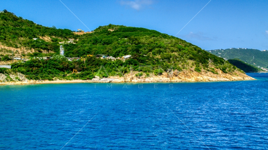 The hilly island coast of Charlotte Amalie, St. Thomas, US Virgin Islands Aerial Stock Photo AX102_201.0000000F | Axiom Images