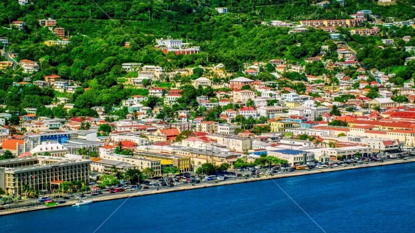 The island town of Charlotte Amalie, St. Thomas, US Virgin Islands Aerial Stock Photo AX102_206.0000308F | Axiom Images