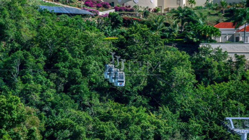 Gondolas above trees near hillside homes, Charlotte Amalie, St. Thomas, US Virgin Islands  Aerial Stock Photo AX102_211.0000226F | Axiom Images