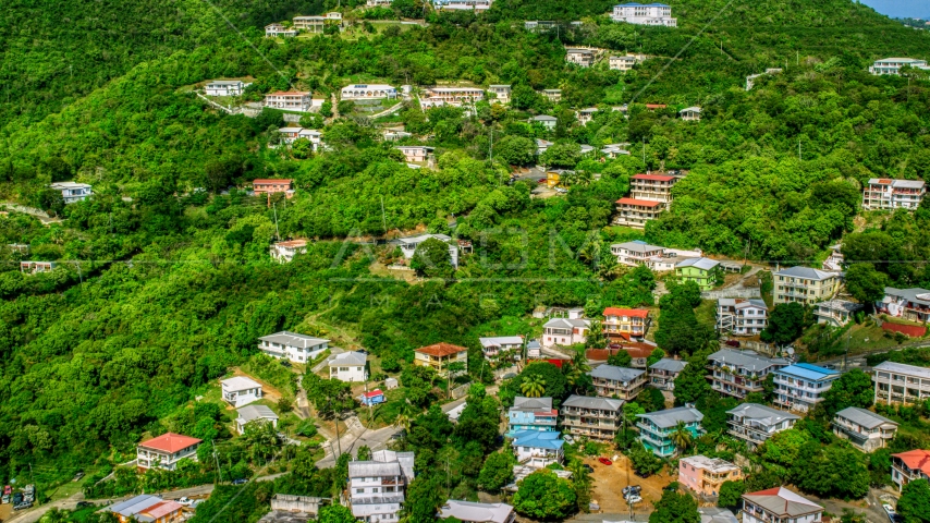 Upscale hillside homes nestled among trees, Charlotte Amalie, St. Thomas  Aerial Stock Photo AX102_212.0000000F | Axiom Images