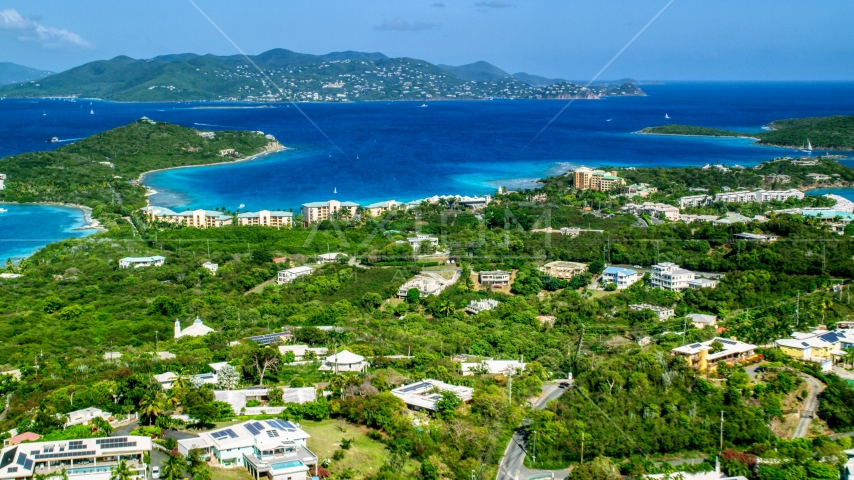 The Ritz-Carlton resort overlooking Turquoise Bay, St Thomas, the US Virgin Islands  Aerial Stock Photo AX102_242.0000000F | Axiom Images