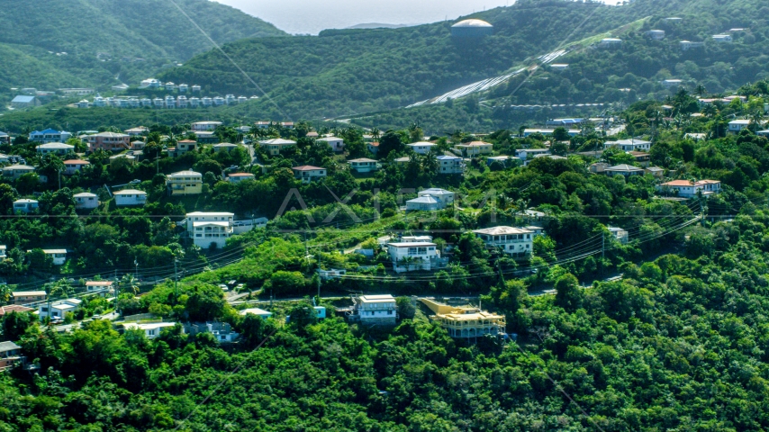 Hilltop homes and trees, East End, St Thomas, the US Virgin Islands  Aerial Stock Photo AX102_260.0000159F | Axiom Images