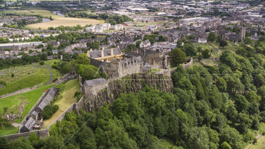 The grounds of historic Stirling Castle, Scotland Aerial Stock Photo AX109_025.0000000F | Axiom Images