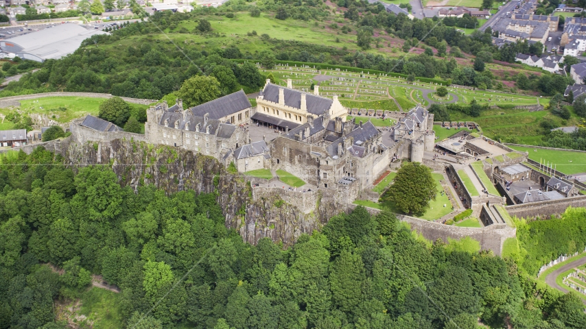 The grounds of historic Stirling Castle, Scotland Aerial Stock Photo AX109_039.0000000F | Axiom Images