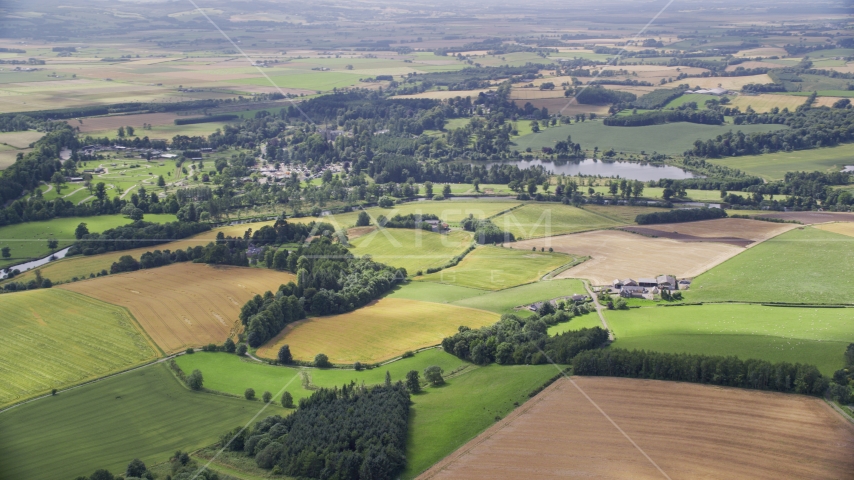 A farm and farmland in Blair Drummond, Scotland Aerial Stock Photo AX109_063.0000000F | Axiom Images