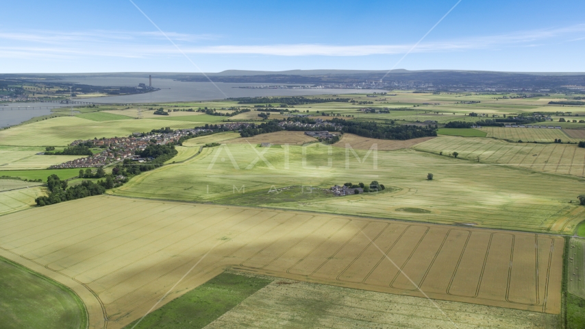 Farm fields around the village of Airth, Scotland Aerial Stock Photo AX109_111.0000060F | Axiom Images