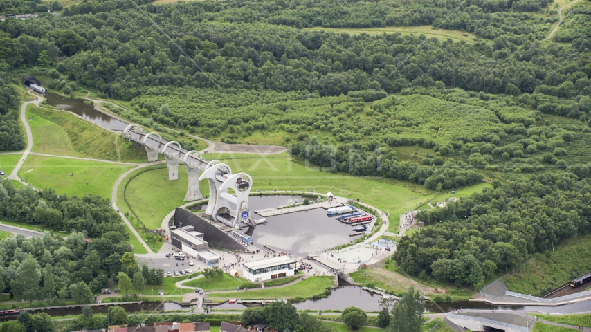 The Falkirk Wheel in Scotland Aerial Stock Photo AX109_138.0000000F | Axiom Images