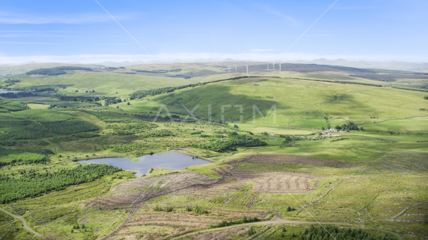 Buckleburn Reservoir and farmland, Denny, Scotland Aerial Stock Photo AX110_008.0000000F | Axiom Images