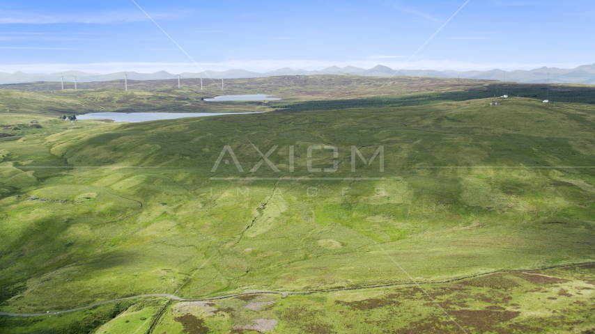 Earlsburn Reservoirs surrounded by green countryside, Scotland Aerial Stock Photo AX110_016.0000000F | Axiom Images