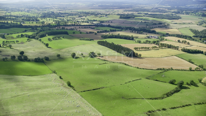 Scottish farms and fields near Kippen, Scotland Aerial Stock Photo AX110_035.0000000F | Axiom Images