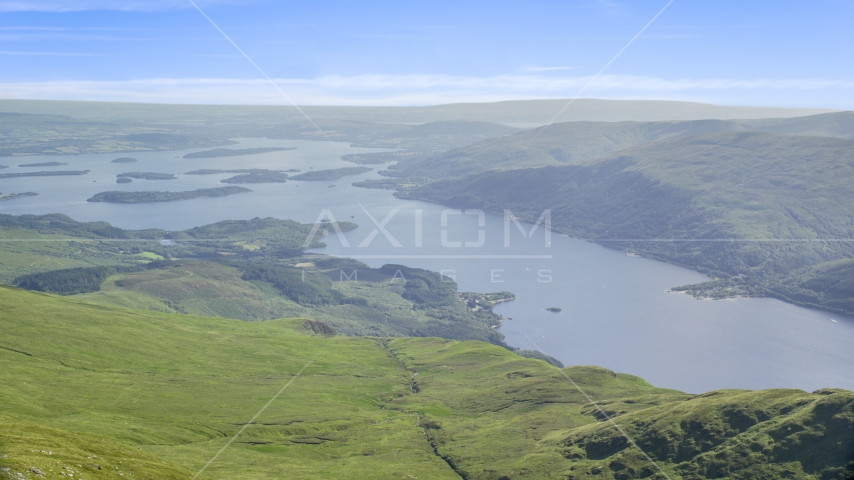 Loch Lomond seen from Ben Lomond, Scottish Highlands, Scotland Aerial Stock Photo AX110_051.0000189F | Axiom Images
