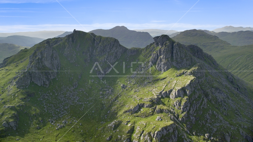 The Cobbler, a green mountain peak, Scottish Highlands, Scotland Aerial Stock Photo AX110_074.0000000F | Axiom Images