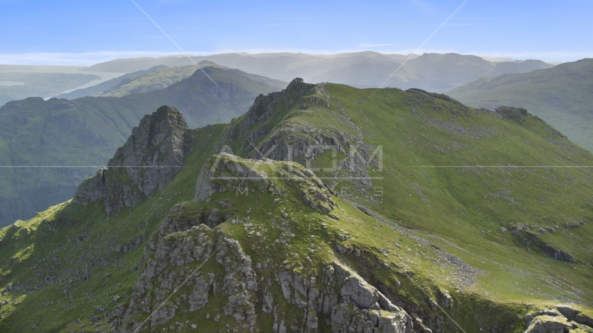 The Cobbler, a green peak in the Scottish Highlands, Scotland Aerial Stock Photo AX110_077.0000000F | Axiom Images