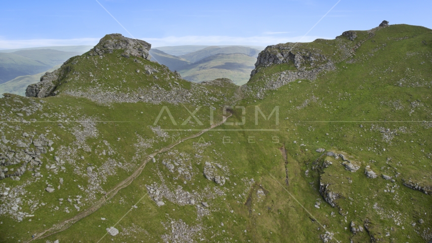 The green mountain peak, The Cobbler, in the Scottish Highlands, Scotland Aerial Stock Photo AX110_086.0000000F | Axiom Images