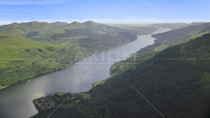 A view of the calm waters of Loch Long, Scottish Highlands, Scotland Aerial Stock Photo AX110_089.0000000F | Axiom Images