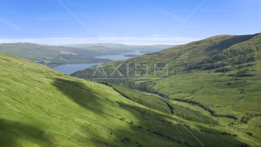 Beinn Dubh with Loch Lomond in the background, Scottish Highlands, Scotland Aerial Stock Photo AX110_098.0000179F | Axiom Images