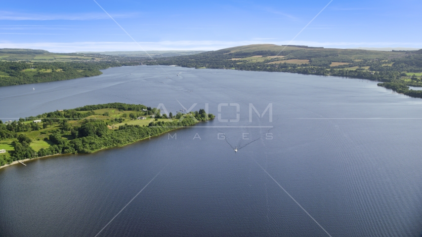 A wide view of Loch Lomond, Scottish Highlands, Scotland Aerial Stock Photo AX110_122.0000085F | Axiom Images