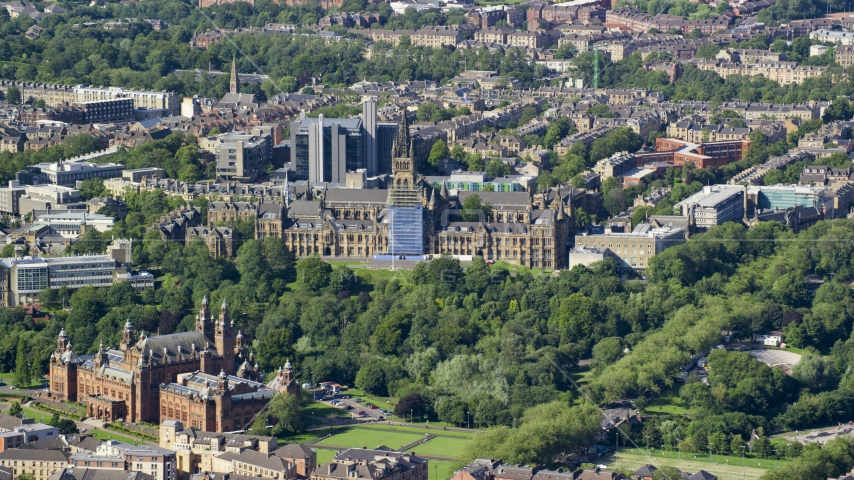 The University of Glasgow and Kelvingrove Art Gallery and Museum, Scotland Aerial Stock Photo AX110_173.0000000F | Axiom Images