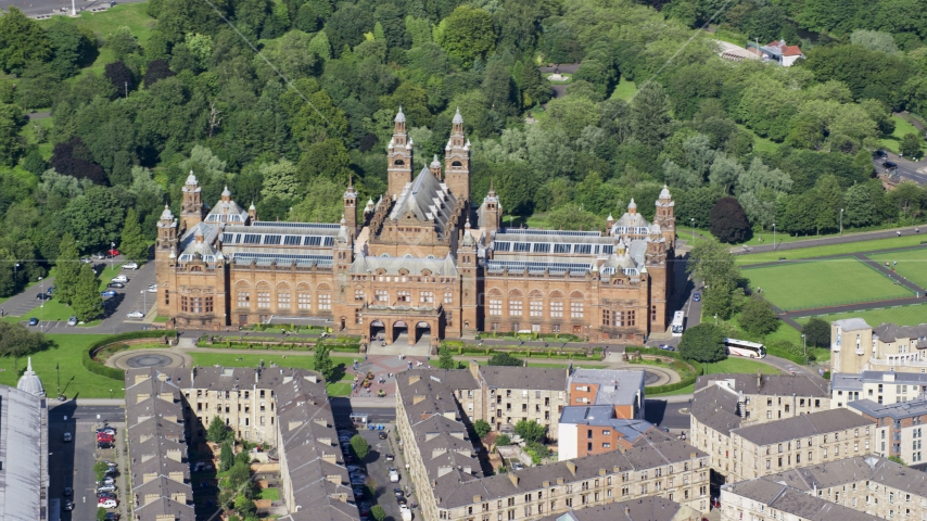 The Kelvingrove Art Gallery and Museum, Glasgow, Scotland Aerial Stock Photo AX110_176.0000000F | Axiom Images