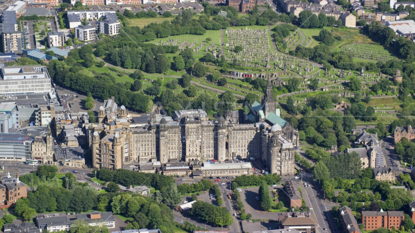 The Glasgow Royal Infirmary hospital in Scotland Aerial Stock Photo AX110_183.0000037F | Axiom Images