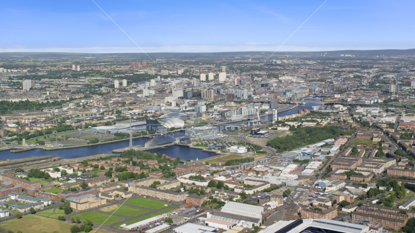 The River Clyde and the city of Glasgow, Scotland Aerial Stock Photo AX110_202.0000000F | Axiom Images