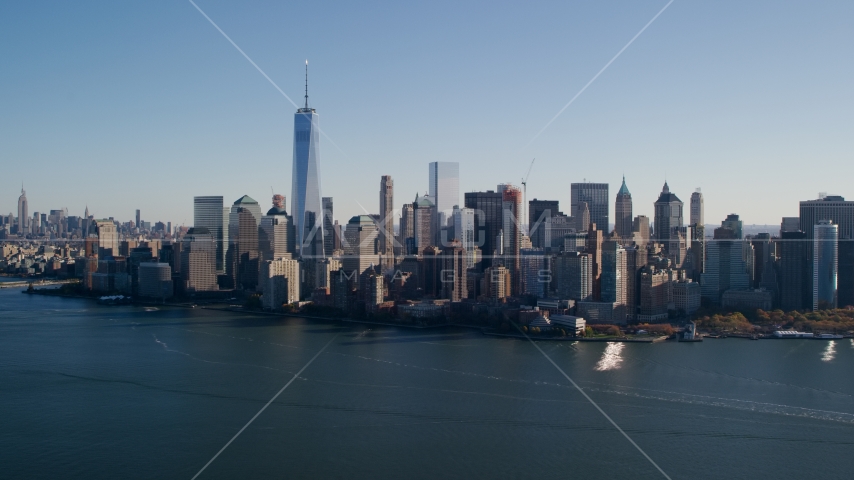 The Lower Manhattan skyline in New York City Aerial Stock Photo AX119_014.0000244F | Axiom Images