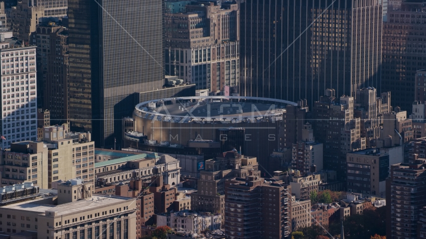 Madison Square Garden arena in Midtown Manhattan, New York City Aerial Stock Photo AX119_025.0000126F | Axiom Images