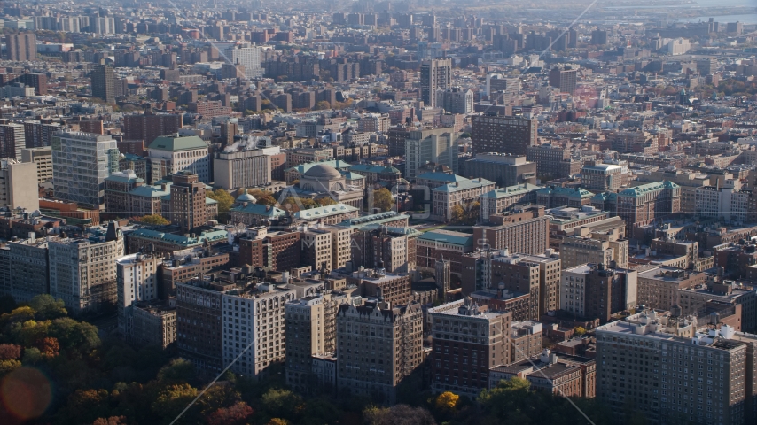 Columbia University in Autumn, Morningside Heights, New York City Aerial Stock Photo AX119_038.0000065F | Axiom Images