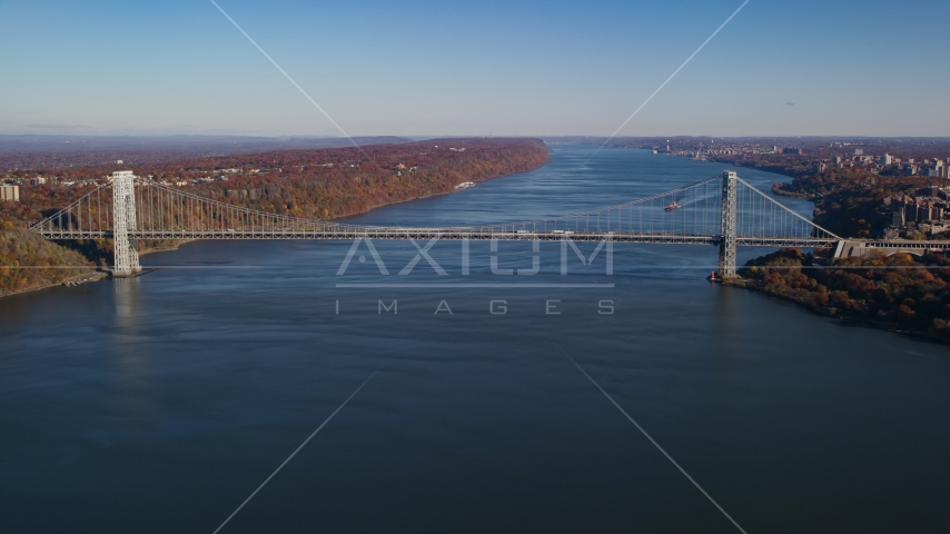 The George Washington Bridge in Autumn, New York City Aerial Stock Photo AX119_043.0000000F | Axiom Images