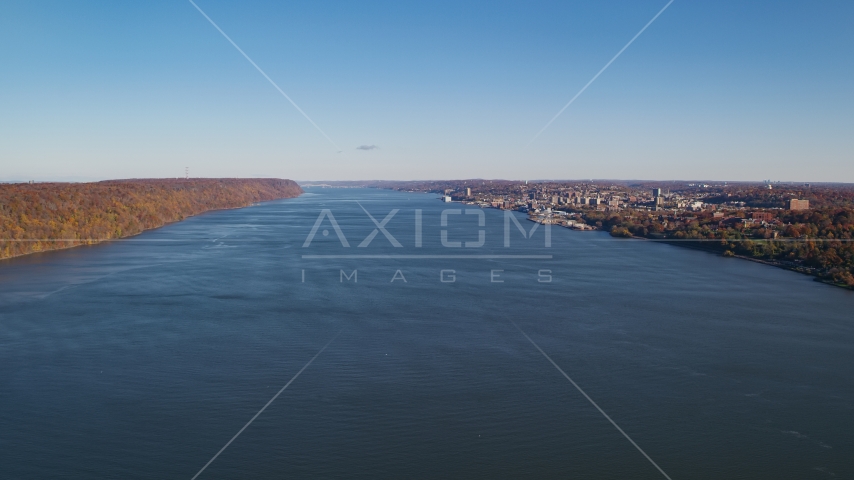 Yonkers on the east shore of the Hudson River in New York in Autumn Aerial Stock Photo AX119_058.0000091F | Axiom Images