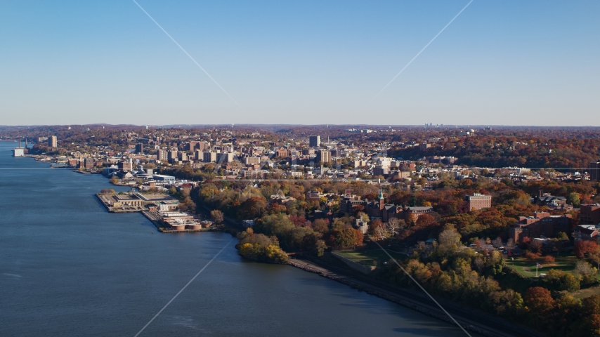 Yonkers by the Hudson River in New York in Autumn Aerial Stock Photo AX119_060.0000150F | Axiom Images