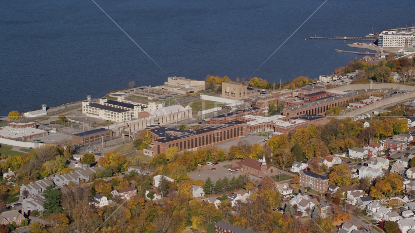 Sing Sing Prison in Autumn, Ossining, New York Aerial Stock Photo AX119_113.0000141F | Axiom Images