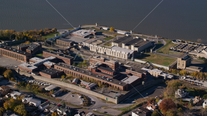 Sing Sing Correctional Facility in Autumn, Ossining, New York Aerial Stock Photo AX119_116.0000202F | Axiom Images