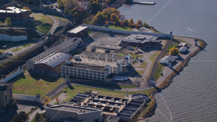Sing Sing Prison complex in Autumn, Ossining, New York Aerial Stock Photo AX119_119.0000171F | Axiom Images