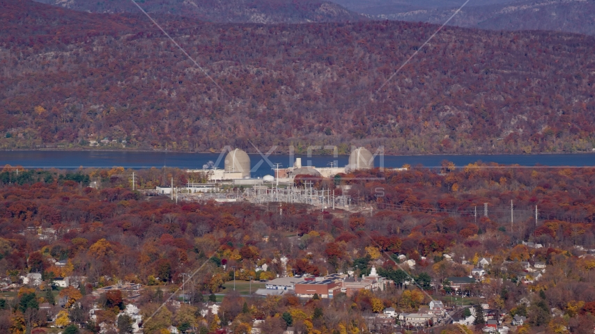 Indian Point Nuclear Power Plant in Autumn, Buchanan, New York Aerial Stock Photo AX119_137.0000197F | Axiom Images