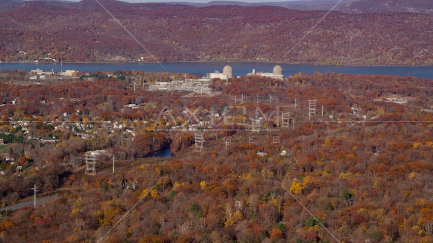 Indian Point Energy Center in Autumn, Buchanan, New York Aerial Stock Photo AX119_140.0000251F | Axiom Images