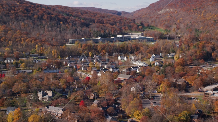 Housing at West Point Military Academy in Autumn, West Point, New York Aerial Stock Photo AX119_172.0000034F | Axiom Images