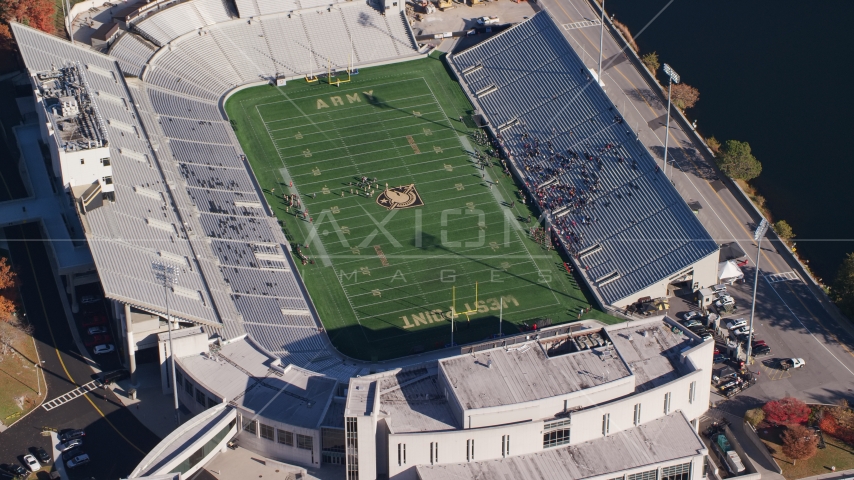 Michie Stadium in Autumn, West Point Military Academy, New York Aerial Stock Photo AX119_178.0000078F | Axiom Images