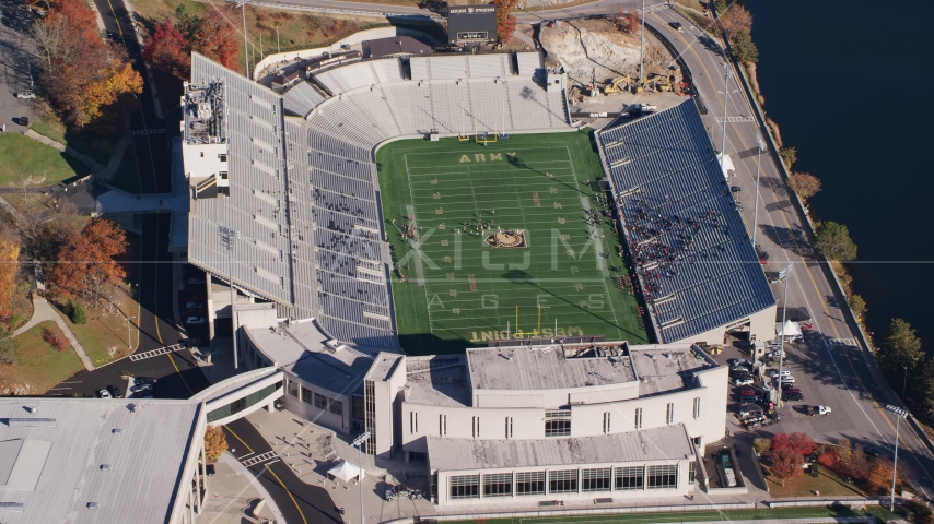 Michie Stadium in Autumn at United States Military Academy at West Point, New York Aerial Stock Photo AX119_178.0000177F | Axiom Images