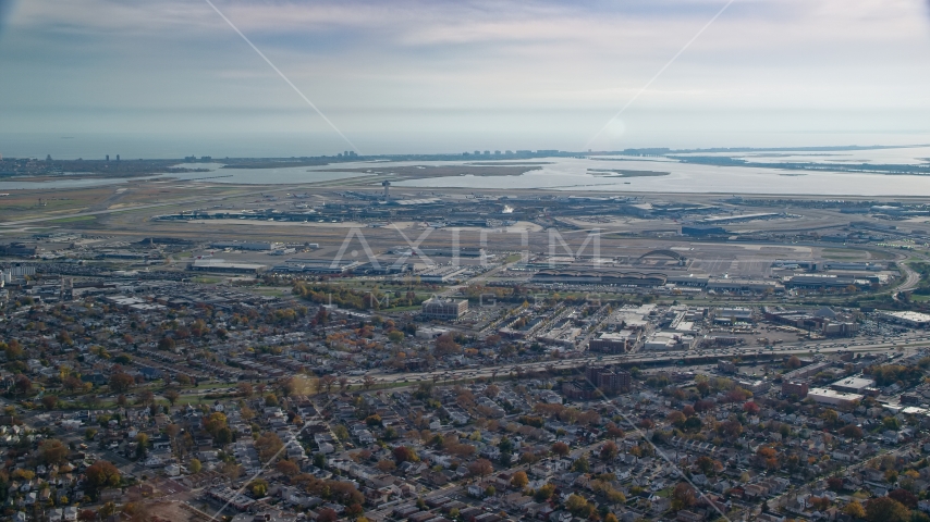 John F. Kennedy International Airport in Autumn, Queens, New York City Aerial Stock Photo AX120_048.0000243F | Axiom Images